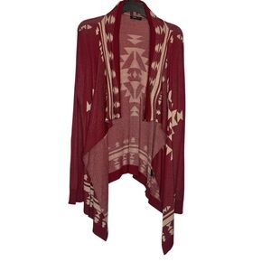 Mine Too Red Knit Cardigan 1XL Boho Tribal Waterfall Wrap Burgundy  Open